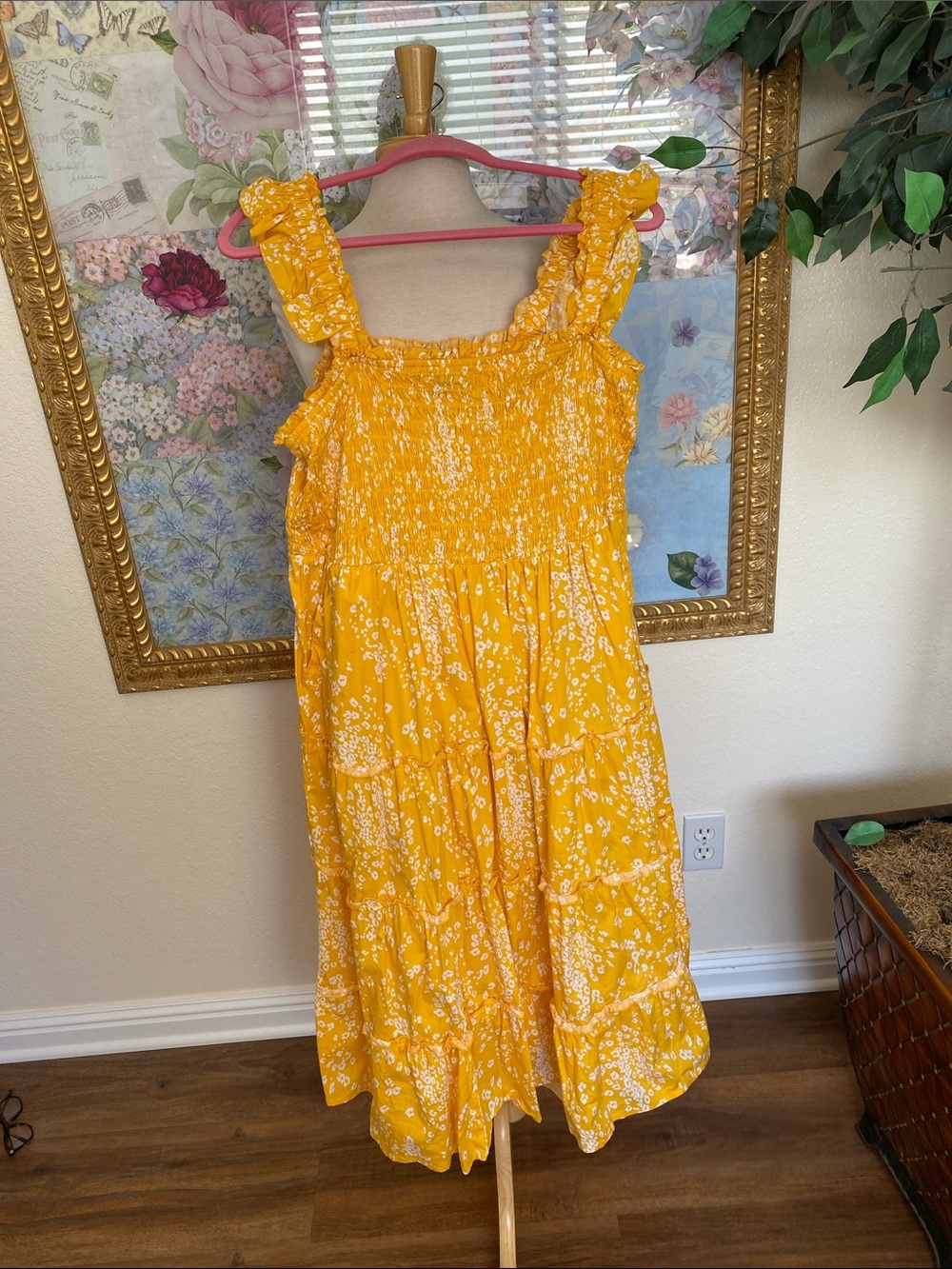 torrid Yellow Floral Smocked Tube Top with Ruffle Edge